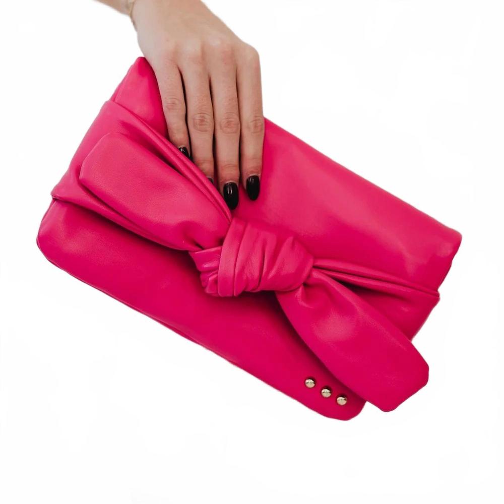 NEW PRETTY SIMPLE billie bow convertible clutch crossbody bag in fuchsia